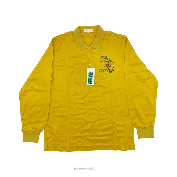 🔴 BALENCIAGA Embroidered Long Sleeve Polo Shirt - Yellow - Picture 1 of 5